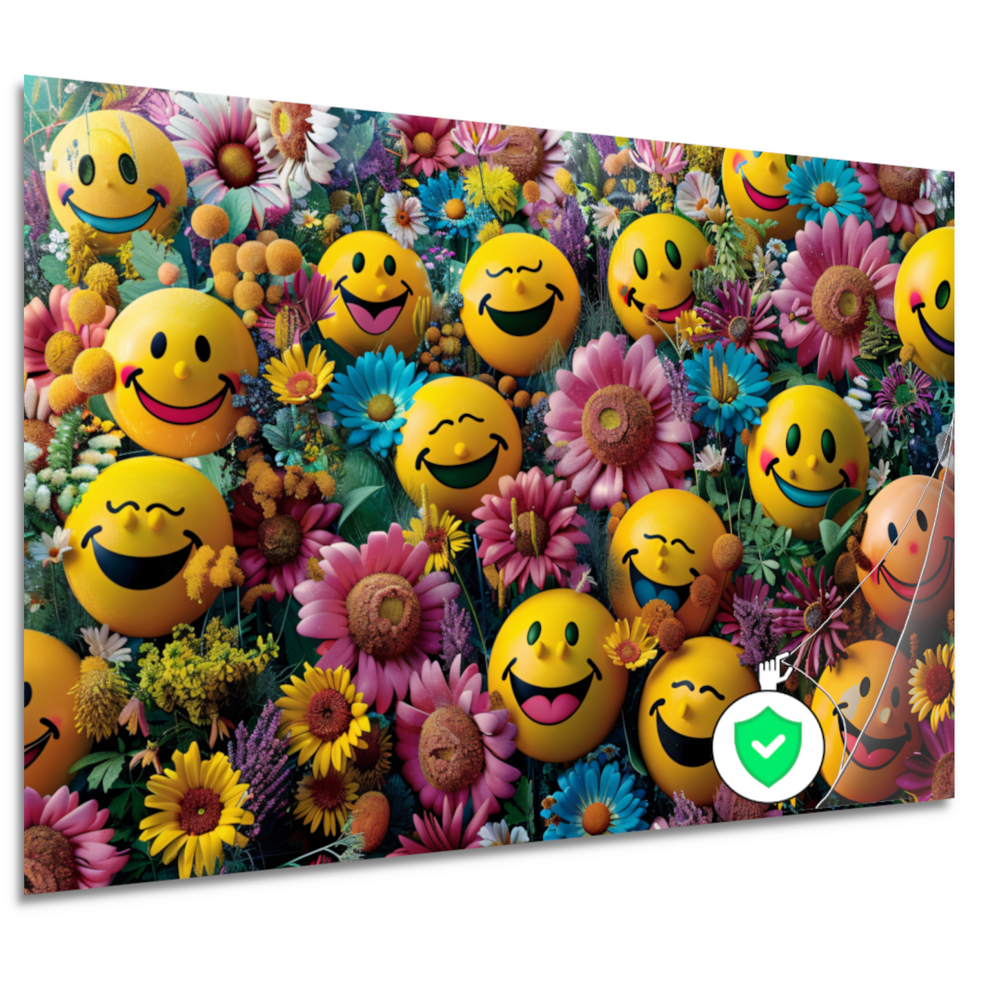 Smileygezichten Bloemenveld poster