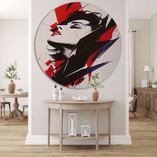 Abstract modern portret van een vrouw aluminium muurcirkel