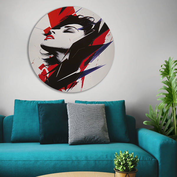 Abstract modern portret van een vrouw aluminium muurcirkel