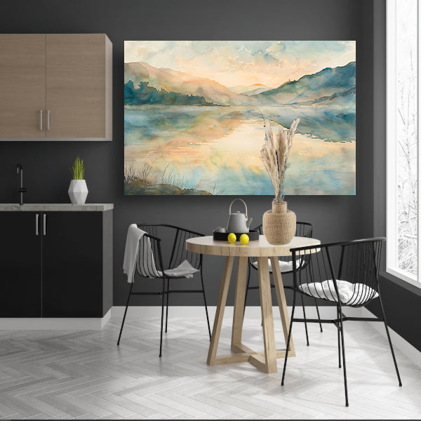 Vissende man in mistig berglandschap   poster
