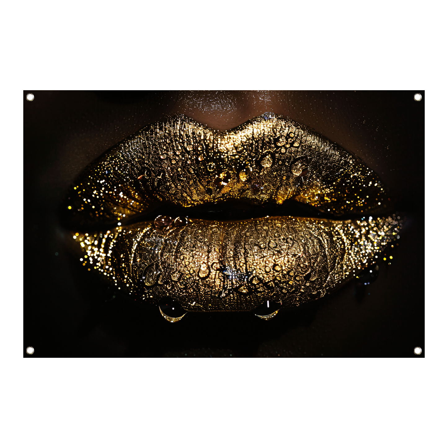 Betoverende gouden glitter lippen met waterdruppels tuinposter