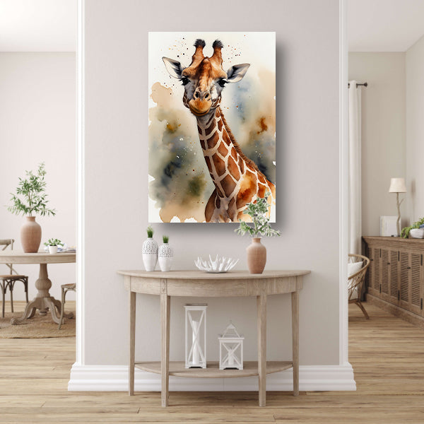 Waterverf Giraffe met Kleurspetters canvas