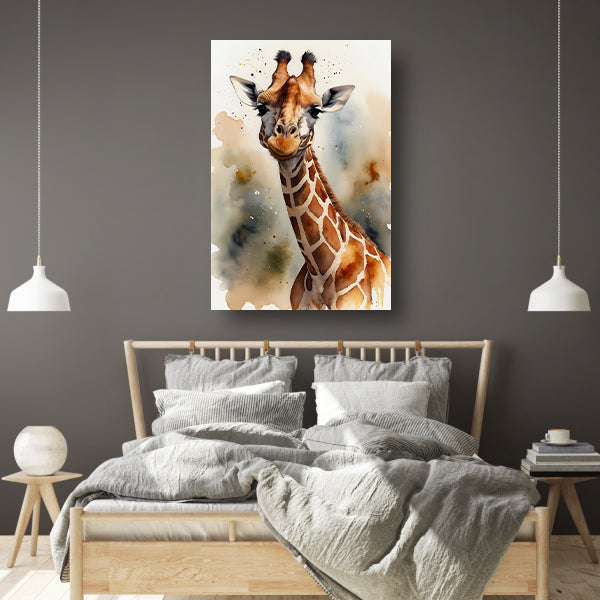 Waterverf Giraffe met Kleurspetters canvas