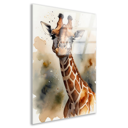 Waterverf Giraffe met Kleurspetters acrylglas