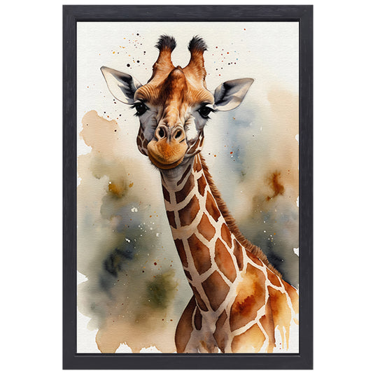 Waterverf Giraffe met Kleurspetters canvas met baklijst