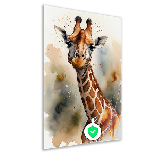 Waterverf Giraffe met Kleurspetters poster