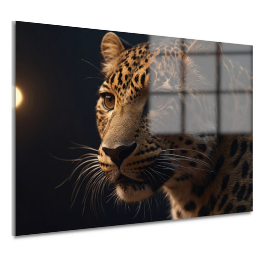 Gouden schemerlicht over luipaardportret acrylglas