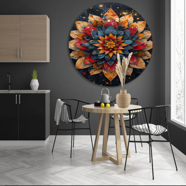 Abstract Bloem in Explosie van Kleuren aluminium muurcirkel