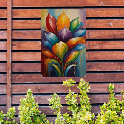 Vibrant Rainbow Flower in Abstract Expression tuinposter