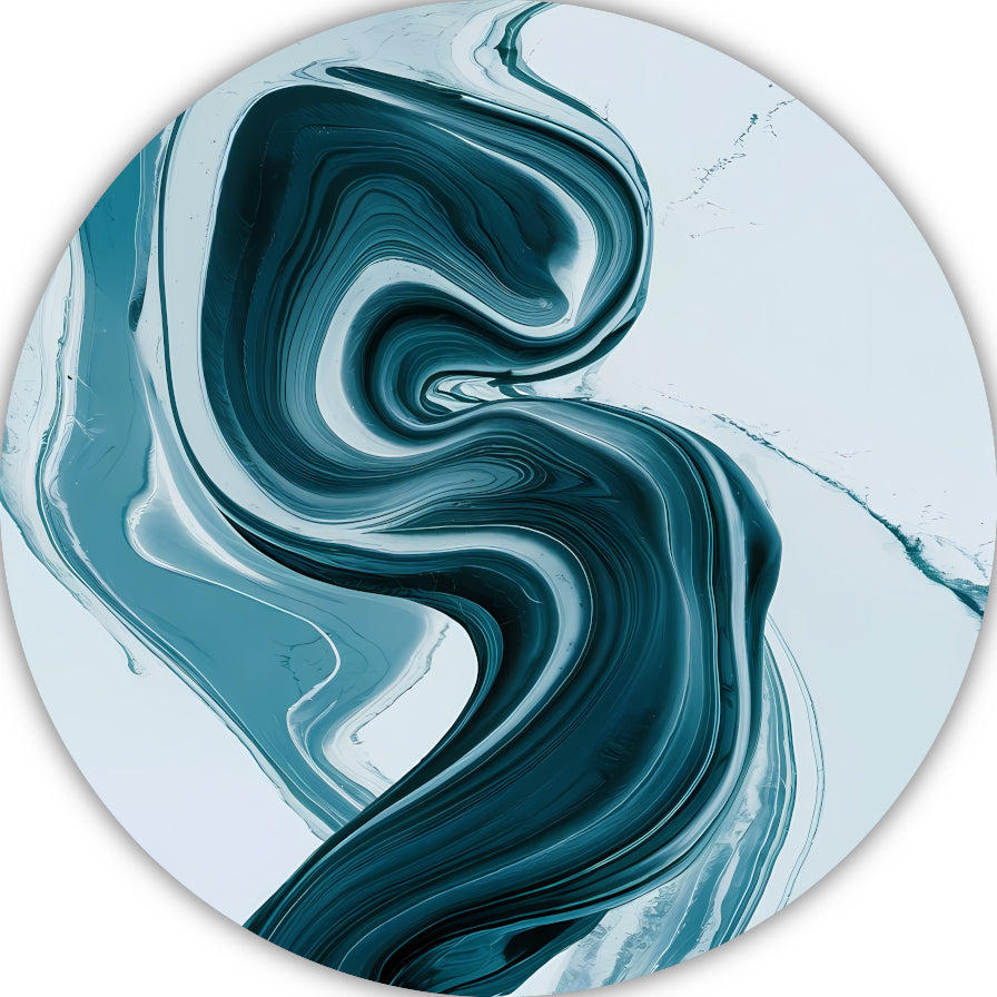 Dynamische Turquoise en Blauwe Swirl Abstract forex muurcirkel