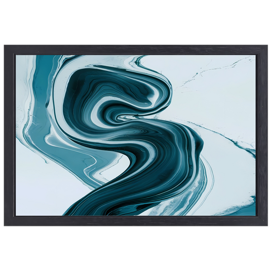 Dynamische Turquoise en Blauwe Swirl Abstract canvas met baklijst