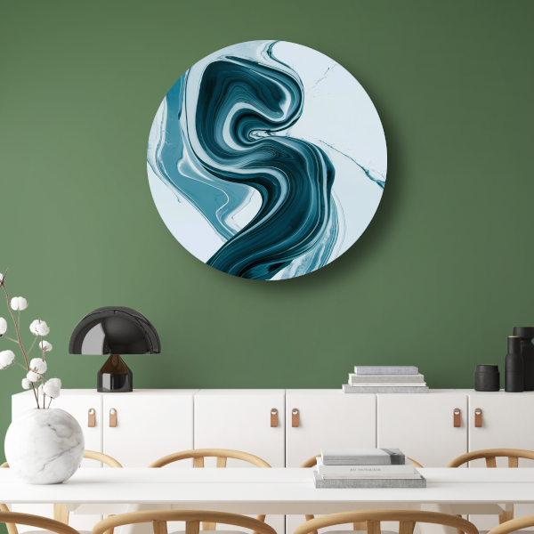 Dynamische Turquoise en Blauwe Swirl Abstract aluminium muurcirkel