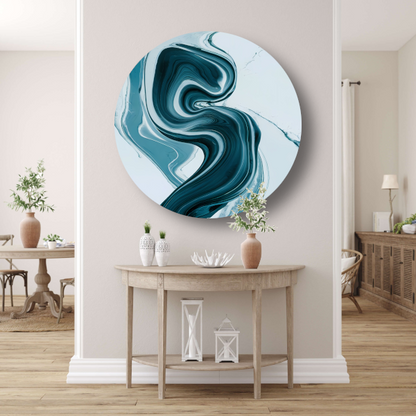 Dynamische Turquoise en Blauwe Swirl Abstract aluminium muurcirkel