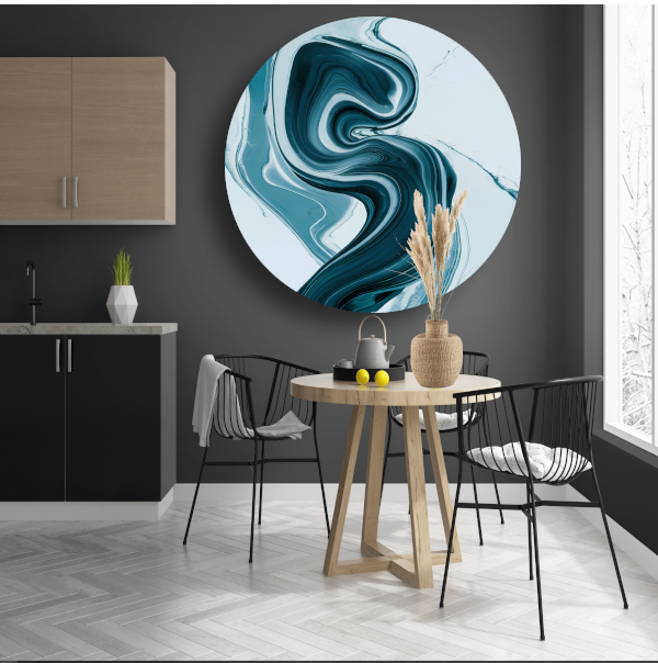 Dynamische Turquoise en Blauwe Swirl Abstract aluminium muurcirkel