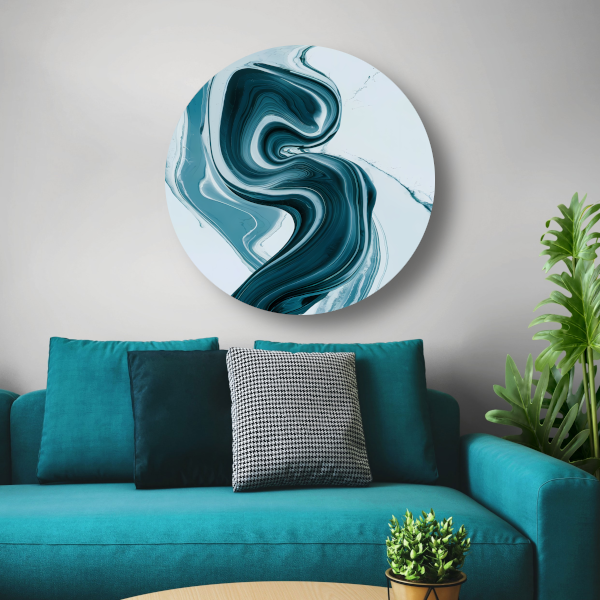 Dynamische Turquoise en Blauwe Swirl Abstract aluminium muurcirkel