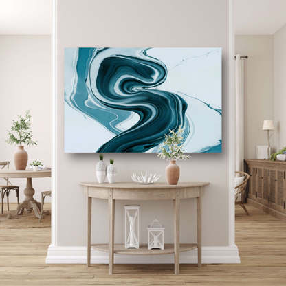 Dynamische Turquoise en Blauwe Swirl Abstract canvas