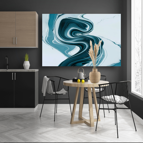 Dynamische Turquoise en Blauwe Swirl Abstract canvas