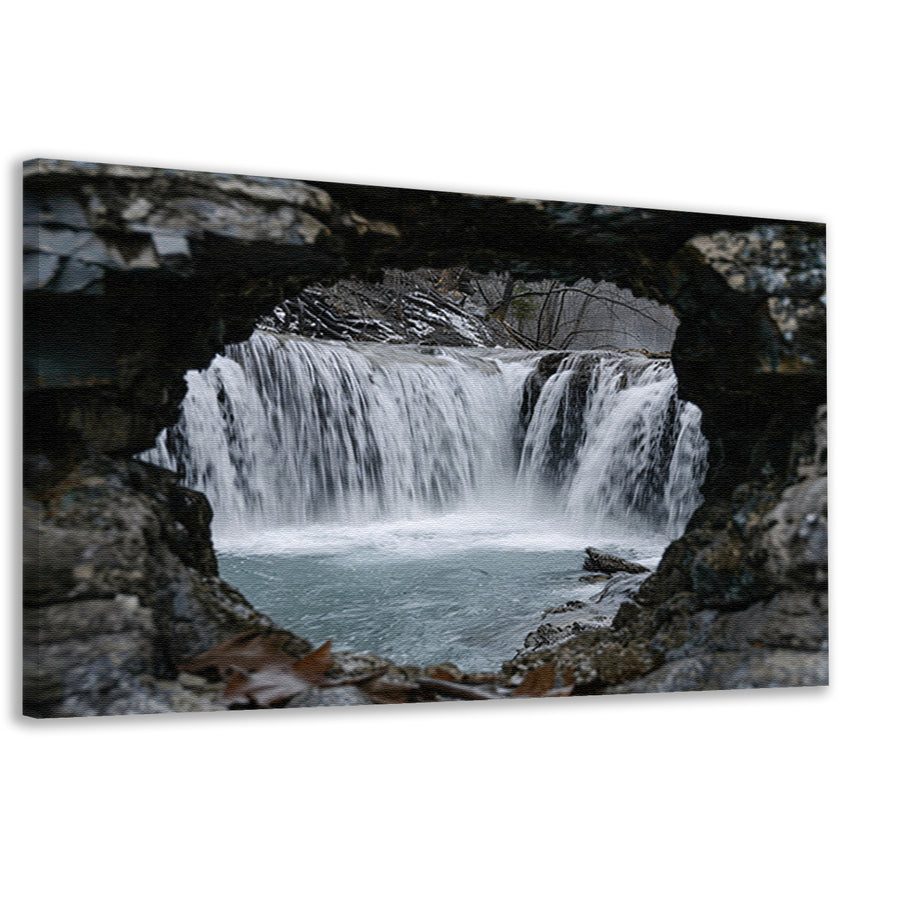 Waterval door natuurlijke rotsopening   canvas
