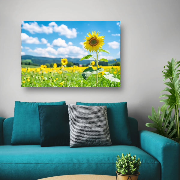 Zonnige dag met bloeiende zonnebloemen canvas