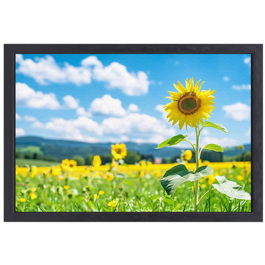 Zonnige dag met bloeiende zonnebloemen canvas met baklijst