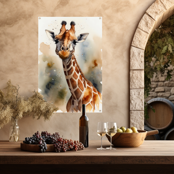 Waterverf Giraffe met Kleurspetters tuinposter