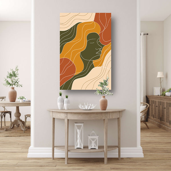 Modern abstract portret met kleurrijke lijnen canvas