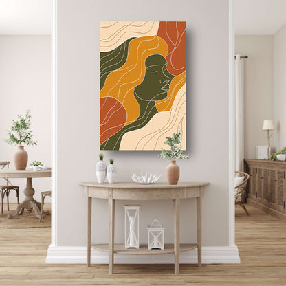Modern abstract portret met kleurrijke lijnen canvas