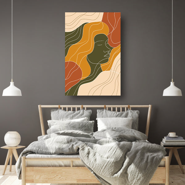 Modern abstract portret met kleurrijke lijnen canvas