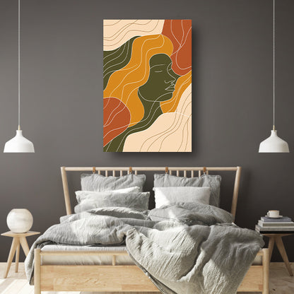 Modern abstract portret met kleurrijke lijnen canvas