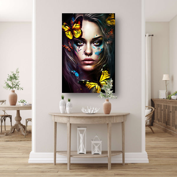 Betoverende Vrouw met Vlinders Portret canvas