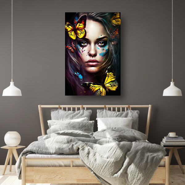 Betoverende Vrouw met Vlinders Portret canvas