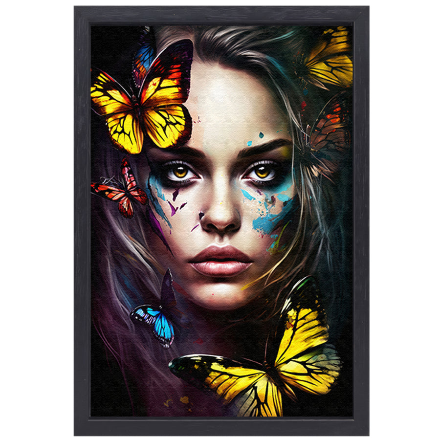 Betoverende Vrouw met Vlinders Portret canvas met baklijst