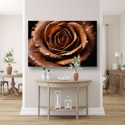 Sepia Roos met Waterdruppels Close-up poster