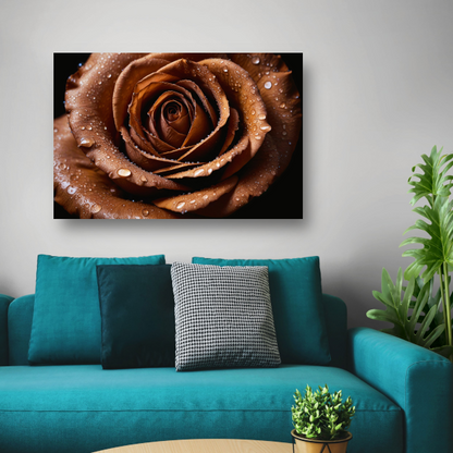 Sepia Roos met Waterdruppels Close-up poster