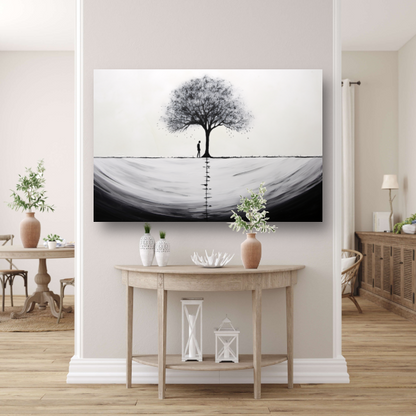 Boom in de schemering canvas met baklijst