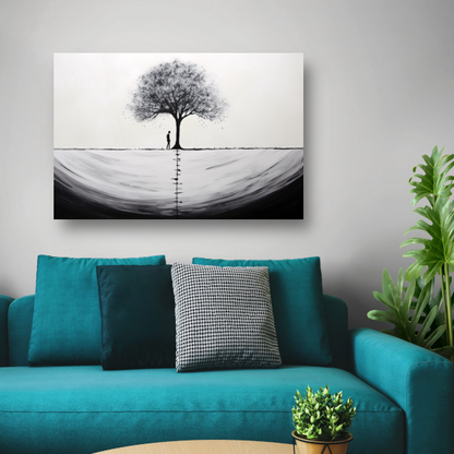 Boom in de schemering canvas met baklijst
