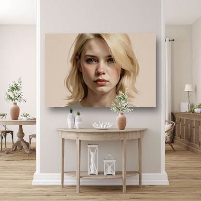 Jonge Vrouw in Gedachte - Moderne Kunst canvas met baklijst