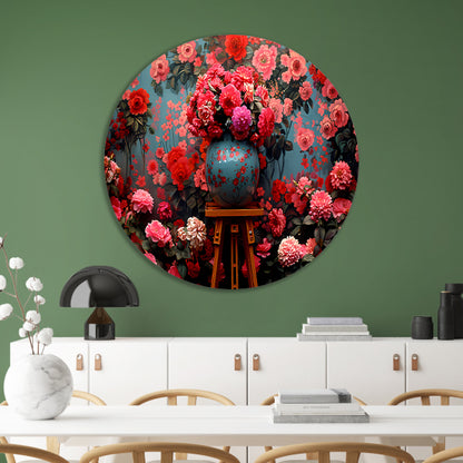 Blauwe vaas met roze bloemen forex muurcirkel