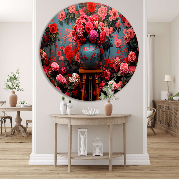 Blauwe vaas met roze bloemen forex muurcirkel