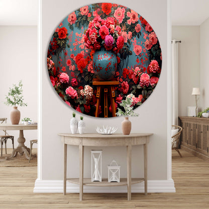 Blauwe vaas met roze bloemen forex muurcirkel