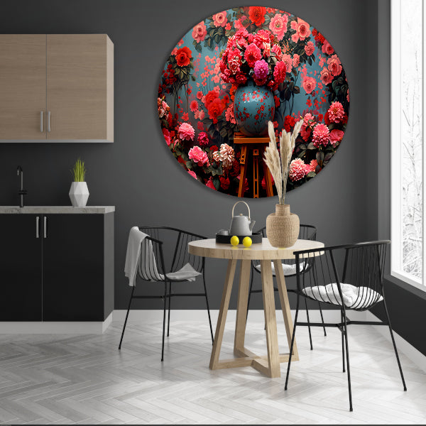 Blauwe vaas met roze bloemen forex muurcirkel
