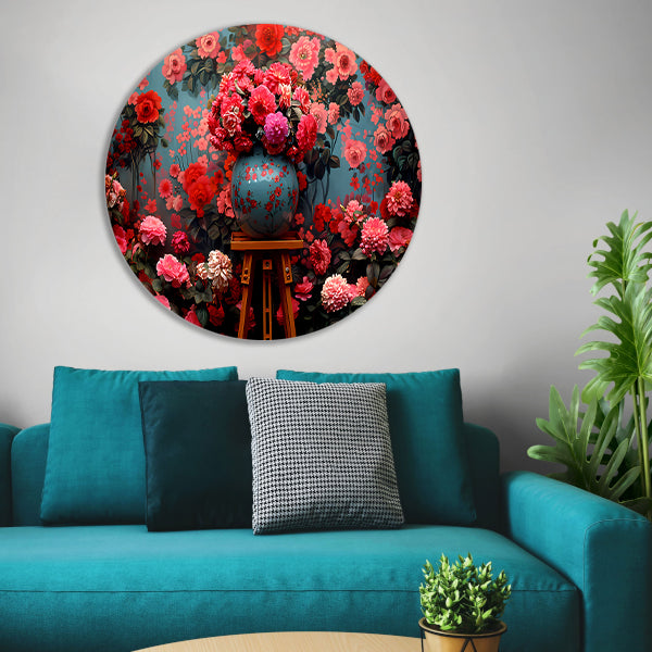 Blauwe vaas met roze bloemen forex muurcirkel