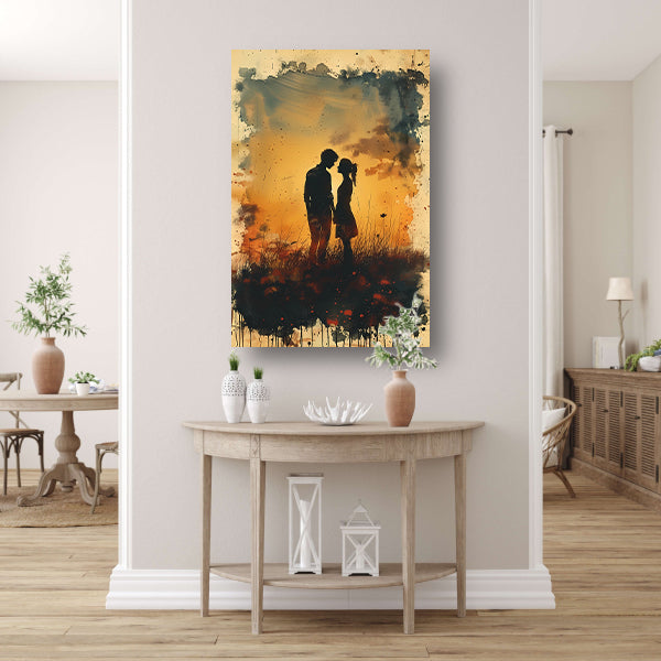 Koppel tegen een Kleurrijk zonsondergang poster