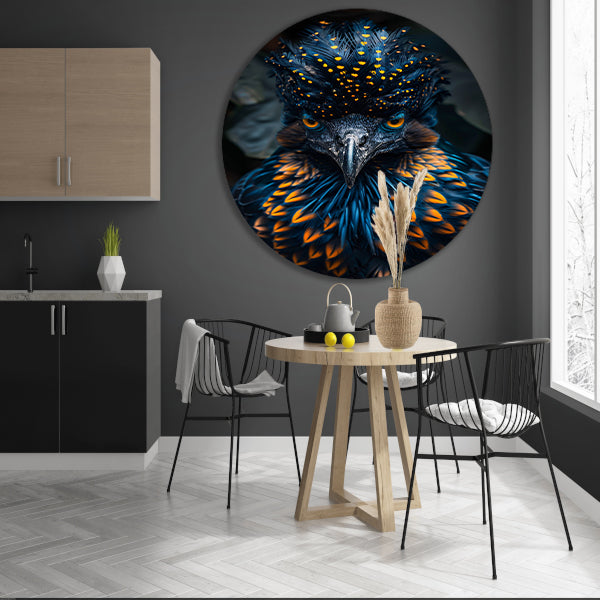 Intens Oog van een Kleurrijke Vogel aluminium muurcirkel