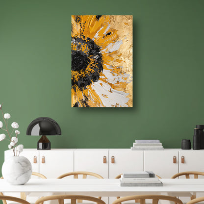 Dynamische abstracte zonnebloem in goud en zwart poster