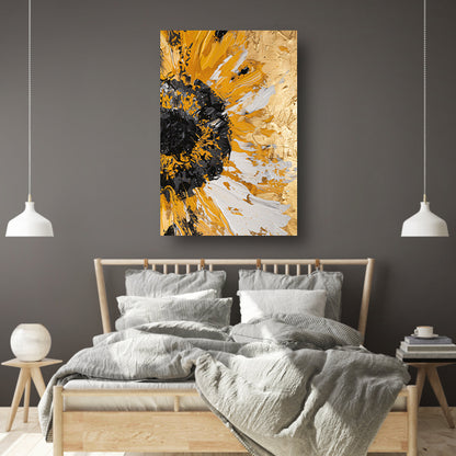 Dynamische abstracte zonnebloem in goud en zwart poster