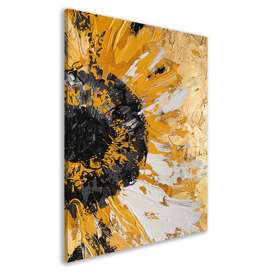 Dynamische abstracte zonnebloem in goud en zwart canvas