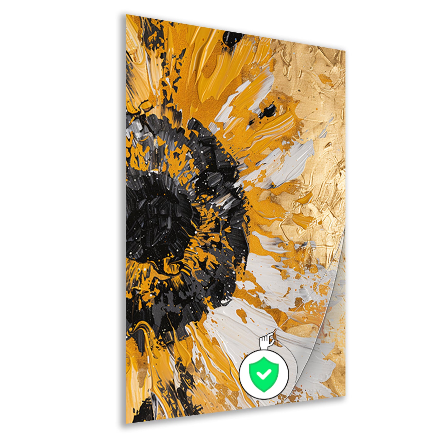 Dynamische abstracte zonnebloem in goud en zwart poster