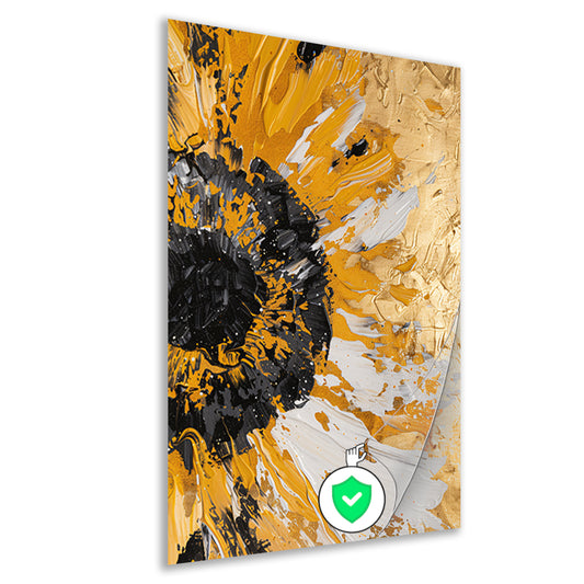 Dynamische abstracte zonnebloem in goud en zwart poster