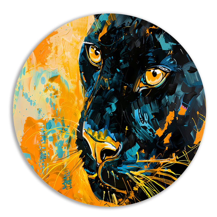 Abstract schilderij van kleurrijke zwarte panter forex muurcirkel